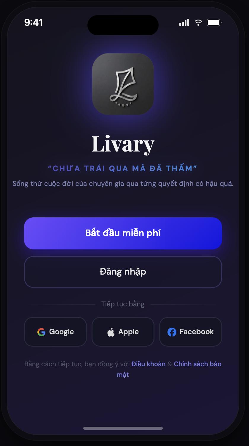 Màn hình ứng dụng Livary